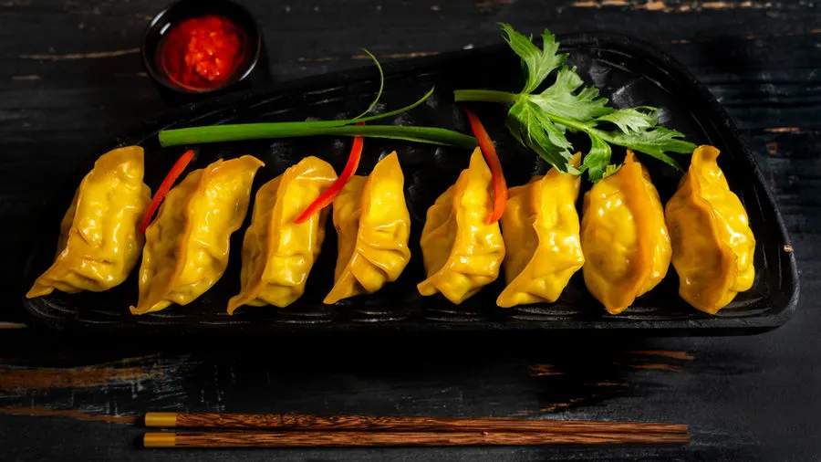 Plated dumplings with chilli